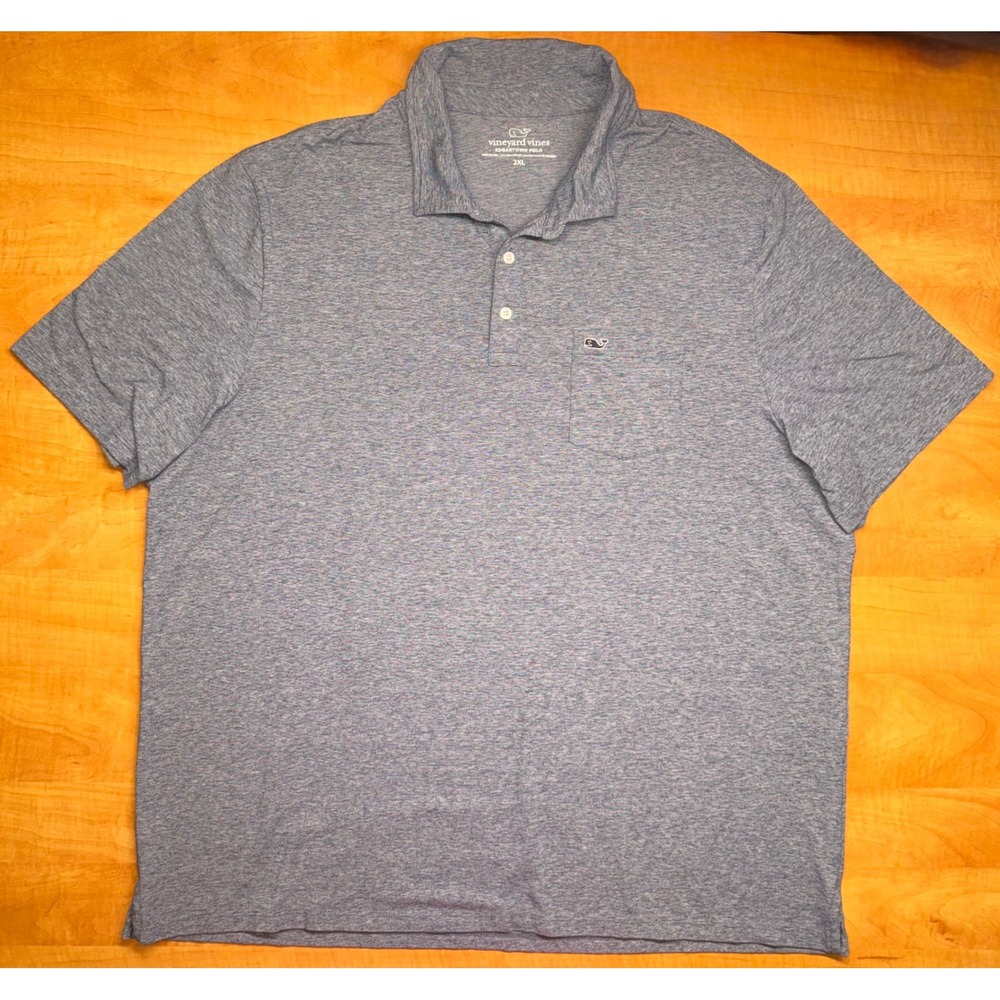 Vineyard Vines Edgartown Polo Shirt Mens 2XL Blue Heather Pima Cotton Pocket